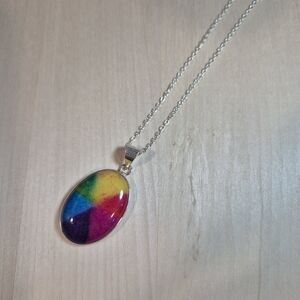 💛🩷NEW💛🩷 BEAUTIFUL!! S925 Sterling Silver CRACKLE AGATE MIX Pendant Necklace